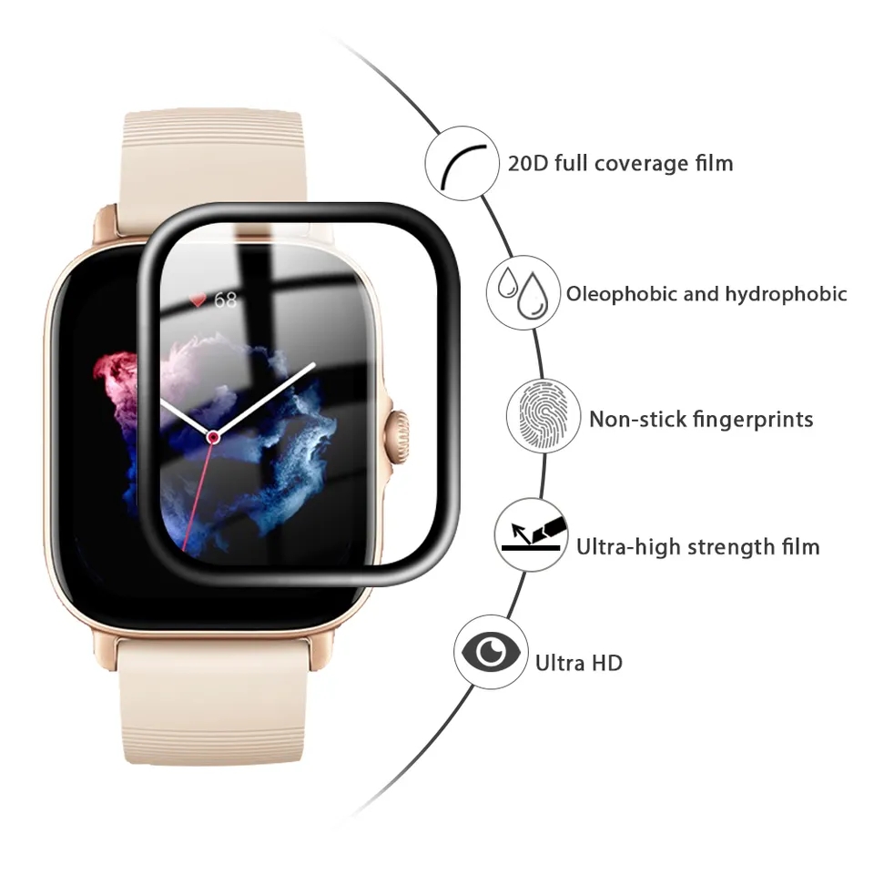 For Amazfit GTS 3 - Screen Protector Plastic 3d Film For Smart Watch HD Clear Curved Edge Full Protective (Not Glass). 