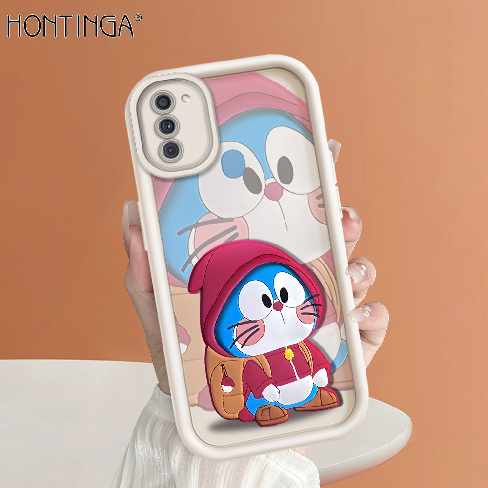 Hontinga for Samsung A11 M11 Back Cover Red Doraemon Pattern Ladder Soft Camera Protection Rubber Phone Case