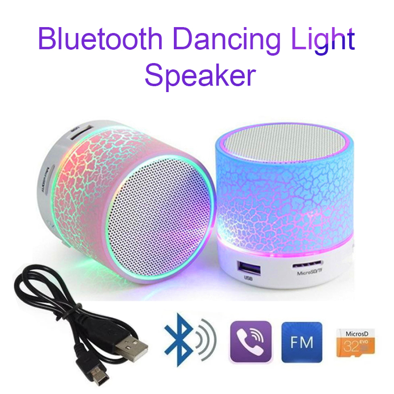 A9 Mini Portable Speaker Bluetooth Wireless Car Audio Dazzling Crack LED Lights Subwoofer Support TF Card USB Charging For PC. 