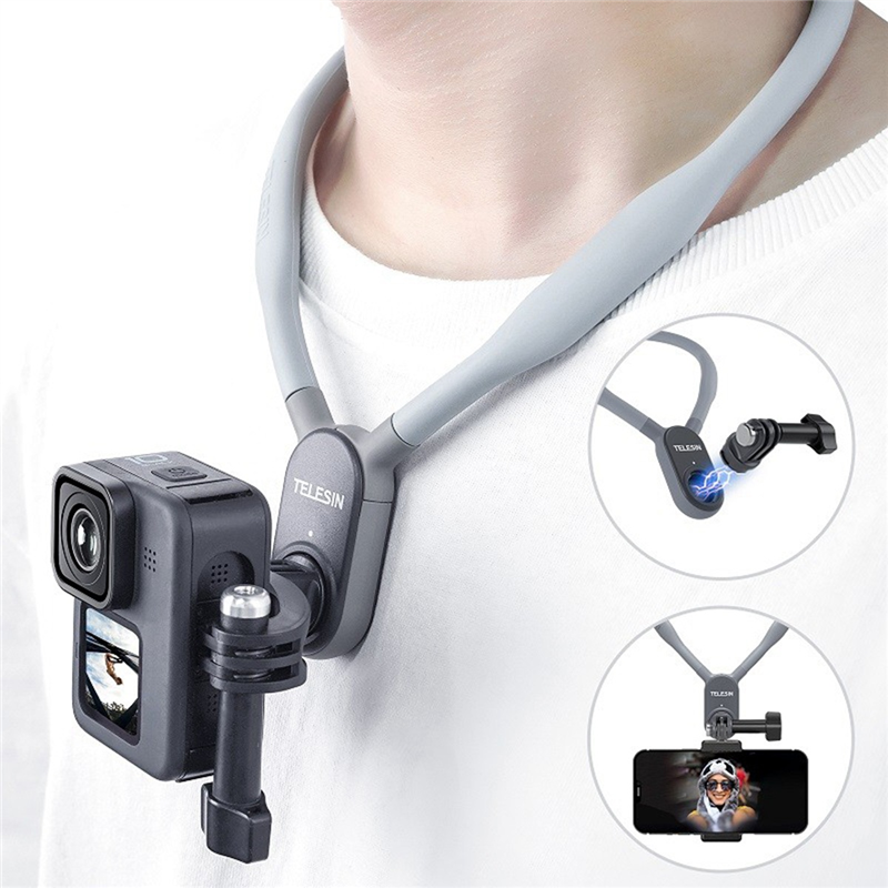 TELESIN Magnetic Silicone Neck Hold Mount For Insta360/DJI Osmo/GoPro Hero 11 10 9 8 7 6 5 Action Camera Replacement. 
