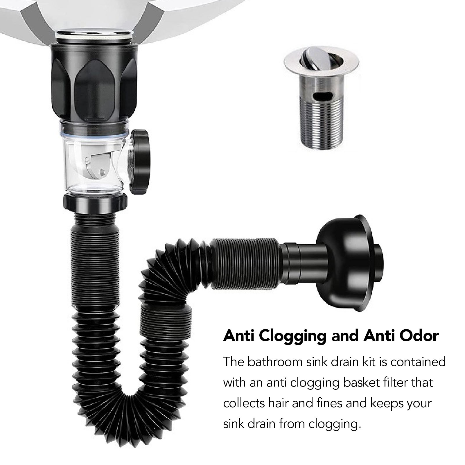 Sink Drain Pipe Expandable Flexible Odorless Sink Drain P Trap Sink Drain Pipe. 