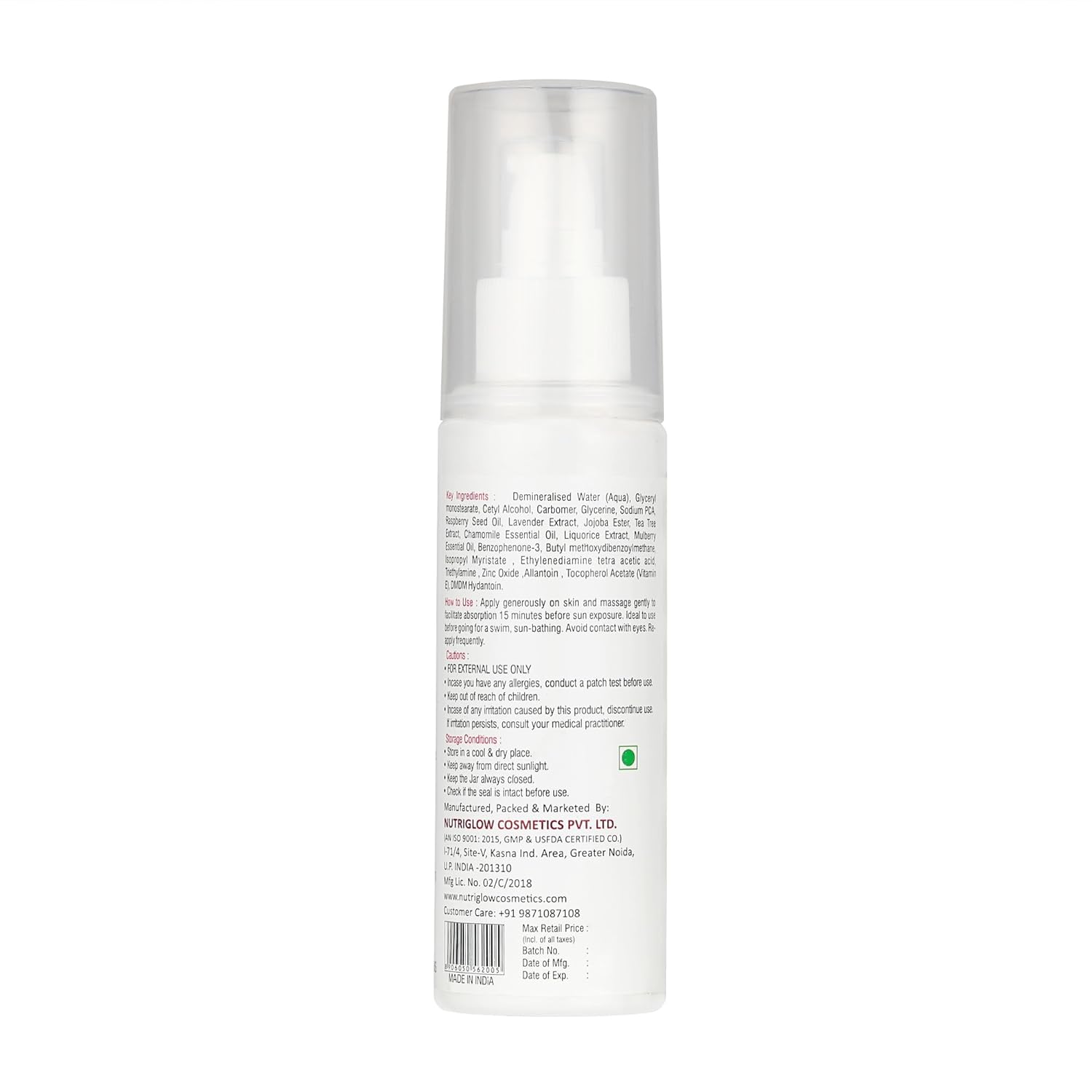 NutriGlow Sunscreen Lotion SPF 40 & PA+++, Non-Greasy, with Broad Spectrum, UV A & UV B Blue Light Protection, for Men & Women Suitable for Oily, Dry, Sensitive & Combination Skin, Sulpahate Free, 120ml. 