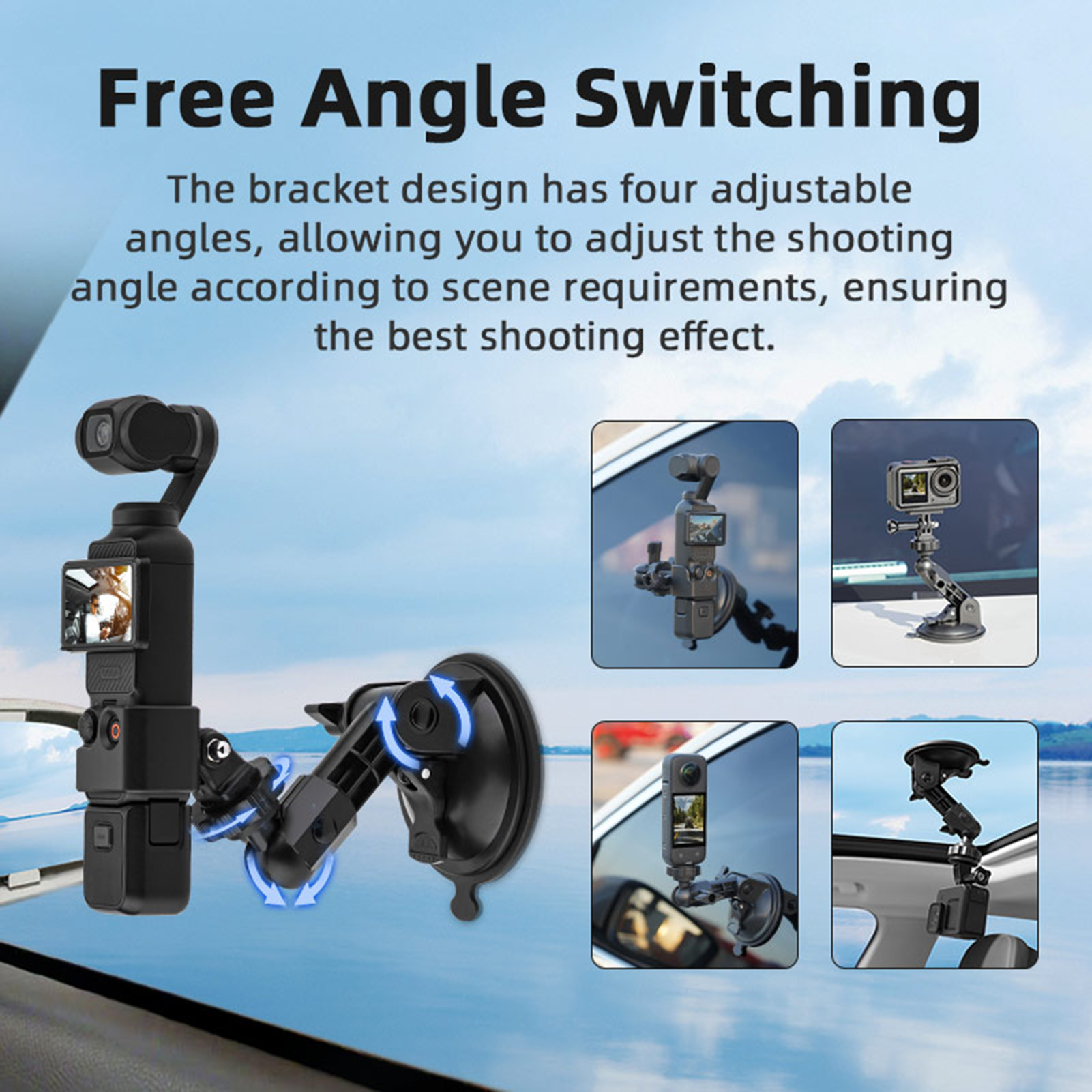 Car Suction Cup Mount for Action Camera Cooling Frame Osmo Pocket 3 Car Mount Stabilizer Adapter Camera Accessory for Smooth Shots Adjustable Car Mount. 