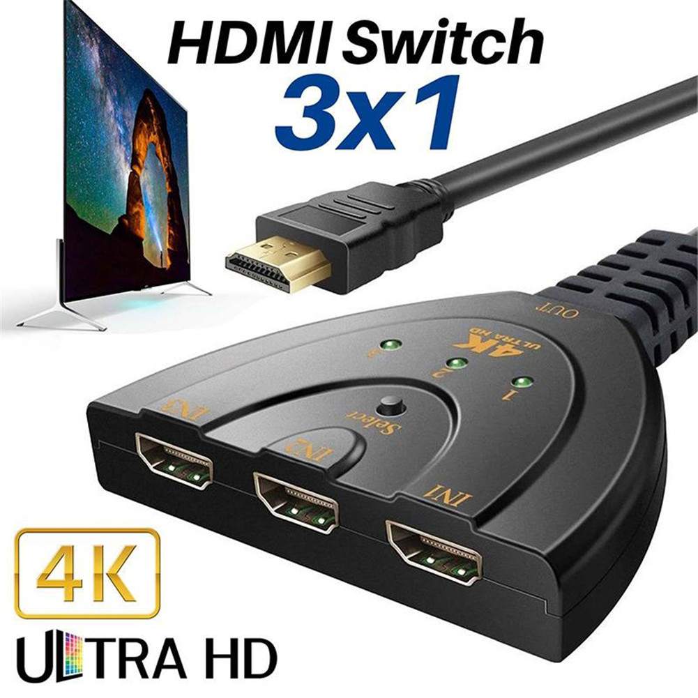 for 3-Port HDMI Splitter Switcher with Pigtail Cable Supports 4K 2K 1080P 3D Player DVD HDTV 3-in 1-out Port Hub for Xbox PS3 PS4 R25. 