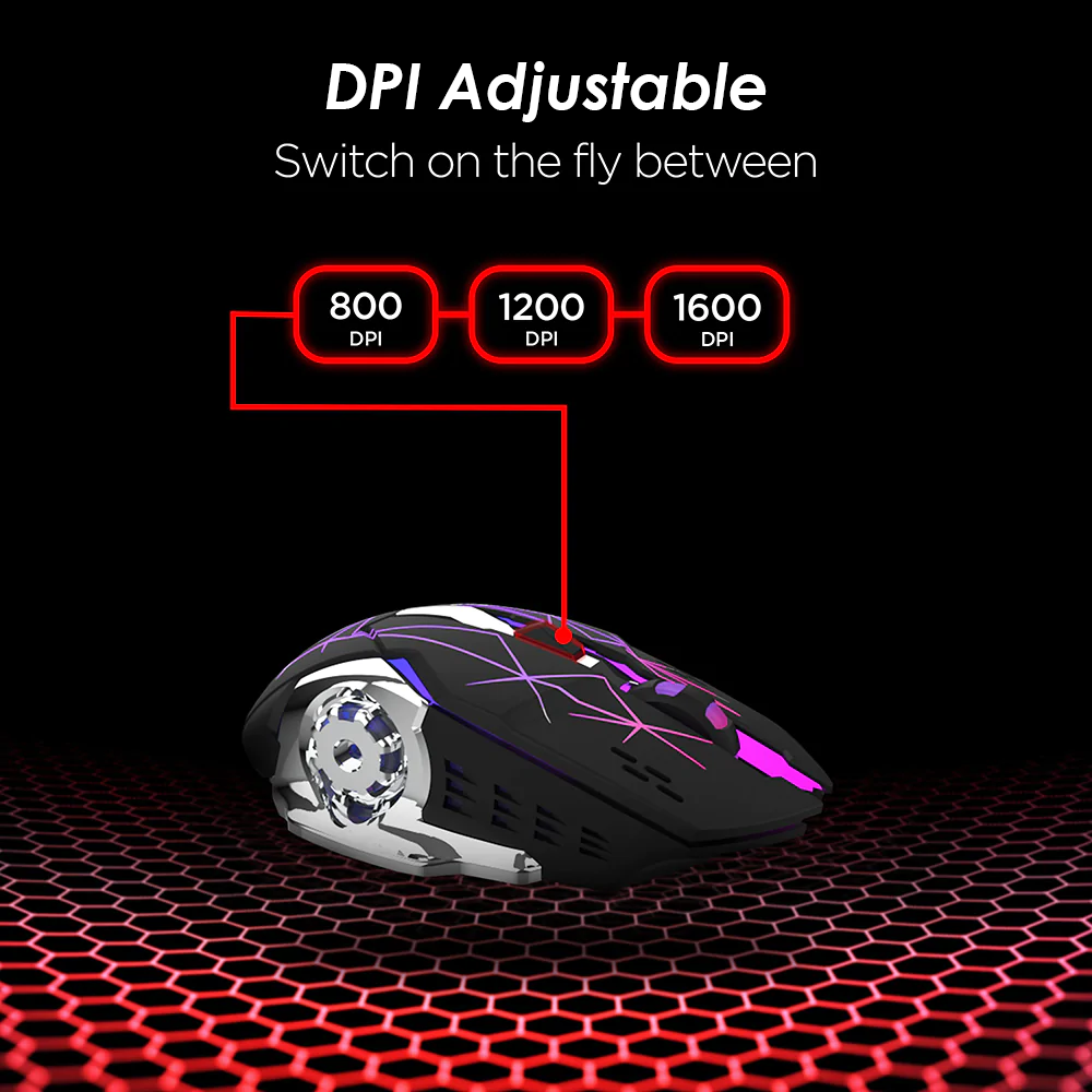 Wireless Rechargeable RGB Gaming Mouse - TWolf Q13 Star Black Mouse with RGB Lighting - Offers Adjustable DPI for Precision Gaming. 