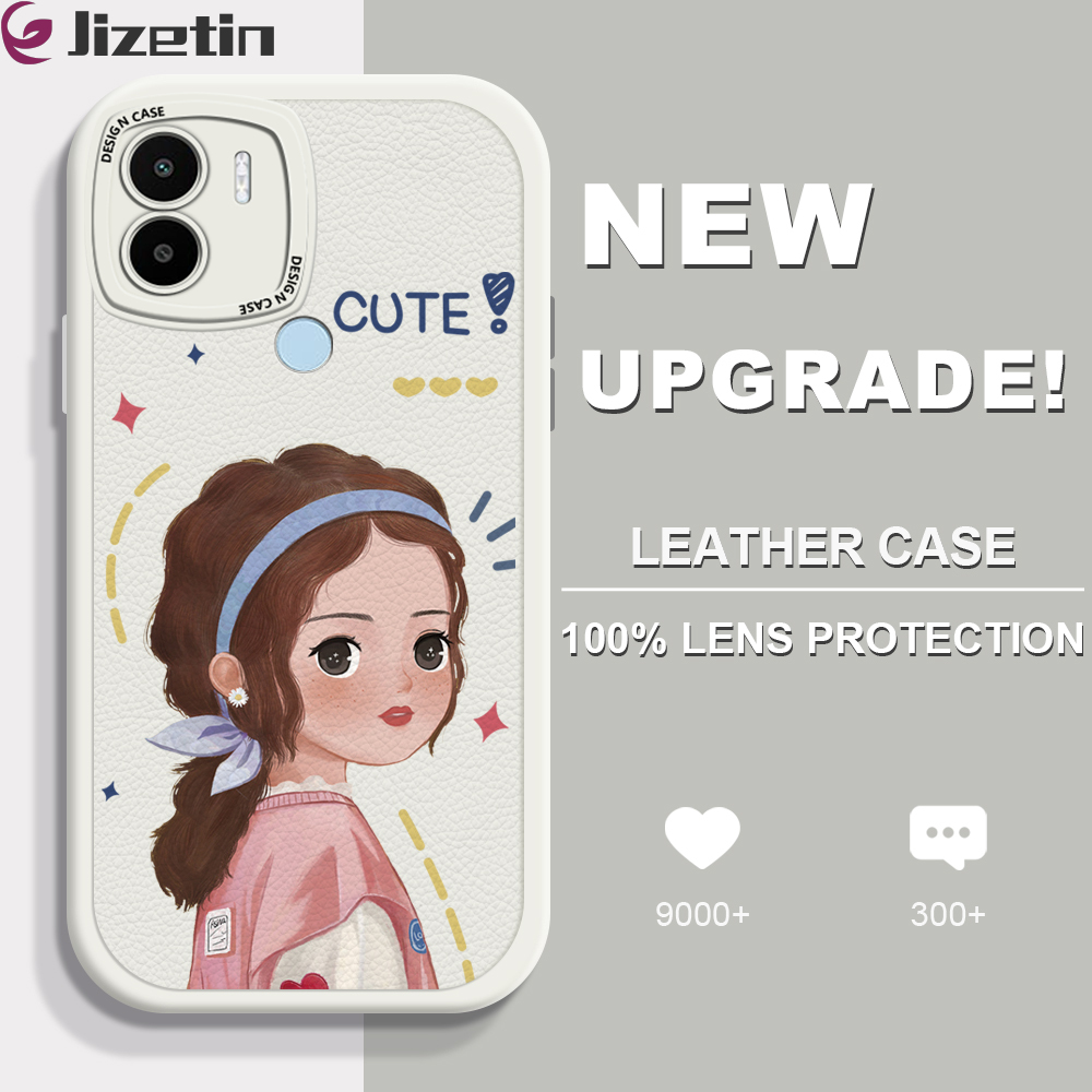 Jizetin for Redmi A1+ A2+ / A1 Plus / A2 Plus Back Cover Blue Hairband Girl Lambskin Texture PU Leather Back For Girls Boys Soft Phone Case