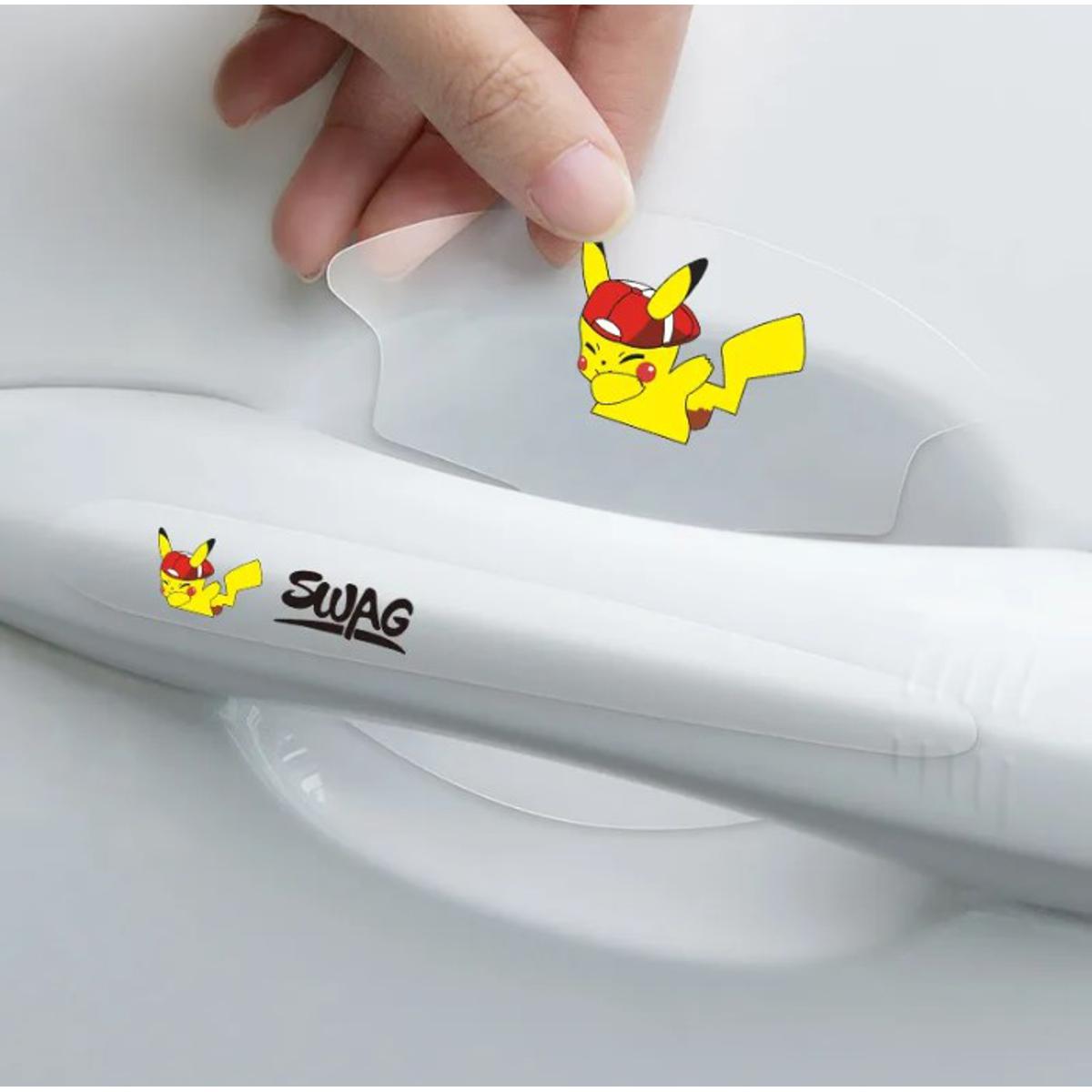8Pcs/Set SWAG Pikachu Car Door Handle + Bowl Anti-Scratch Durable Soft POLY Flim Protective Stickers For Universal Cars