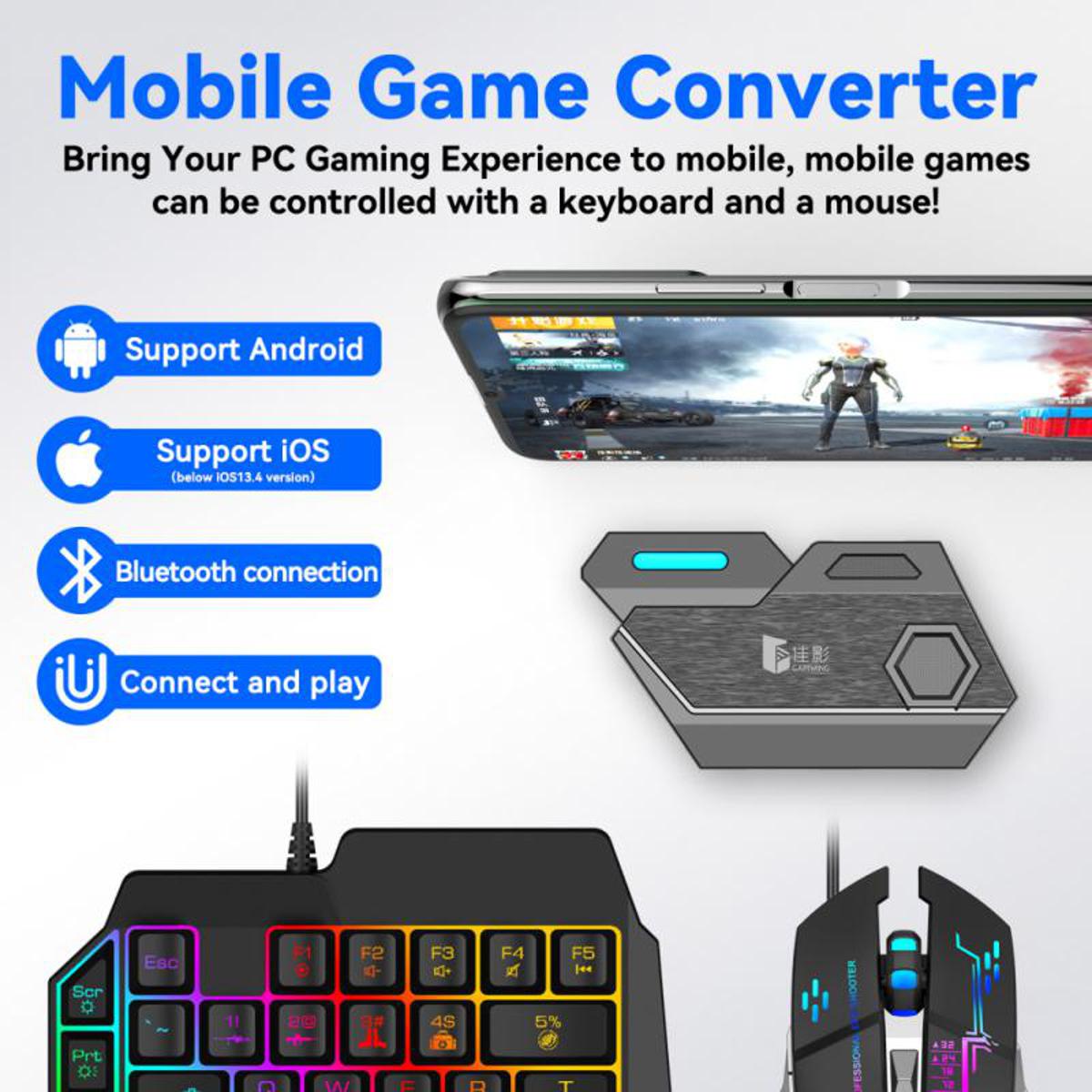 Game Controller Keyboard Mouse Converter Adapter Kit Mobile Gamepad Bluetooth 5.0 PUBG Mobile Games Adapter For IOS Android Kit. 