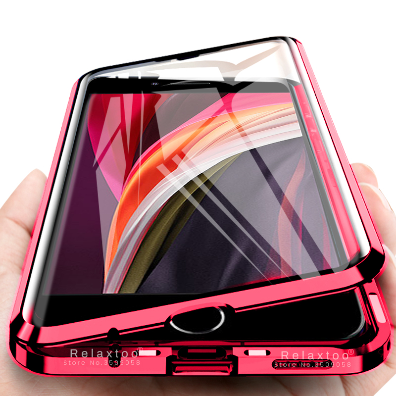 Magnetic Case 360 Full Body Protective Double Side Tempered Glass Magnetic Metal Case For Apple iPhone X XS XSMax XR  Front Back Glass 9H cases for  iPhone 6 7 8 Plus  Se 2020 metal bumper shell coque. 