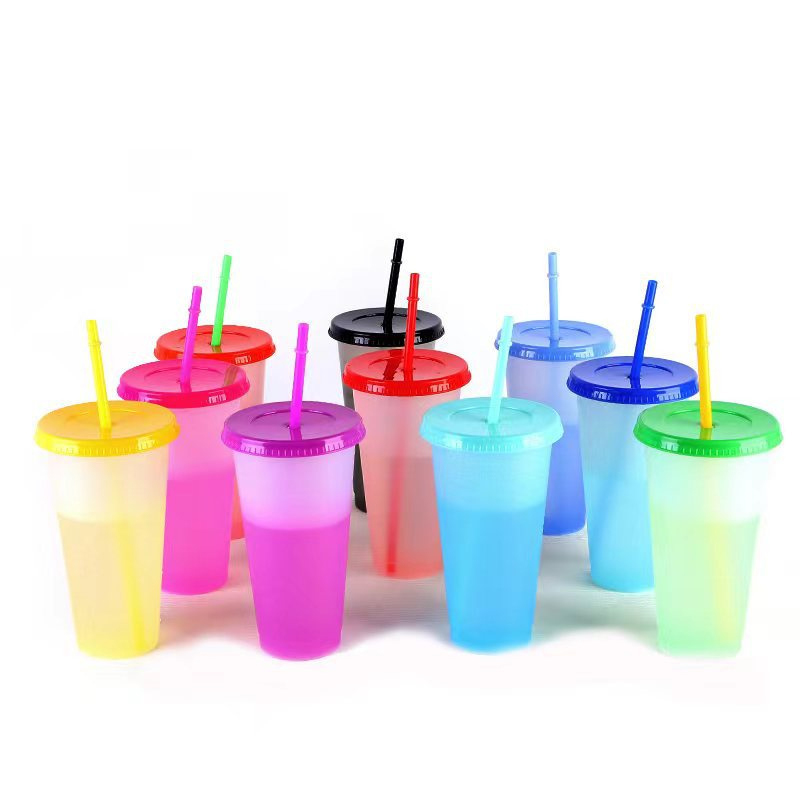 Reusable Plastic Cups With Lids And Straws 710Ml Color Changing Cups Home Kitchen Picnic Portable Party Cups. 