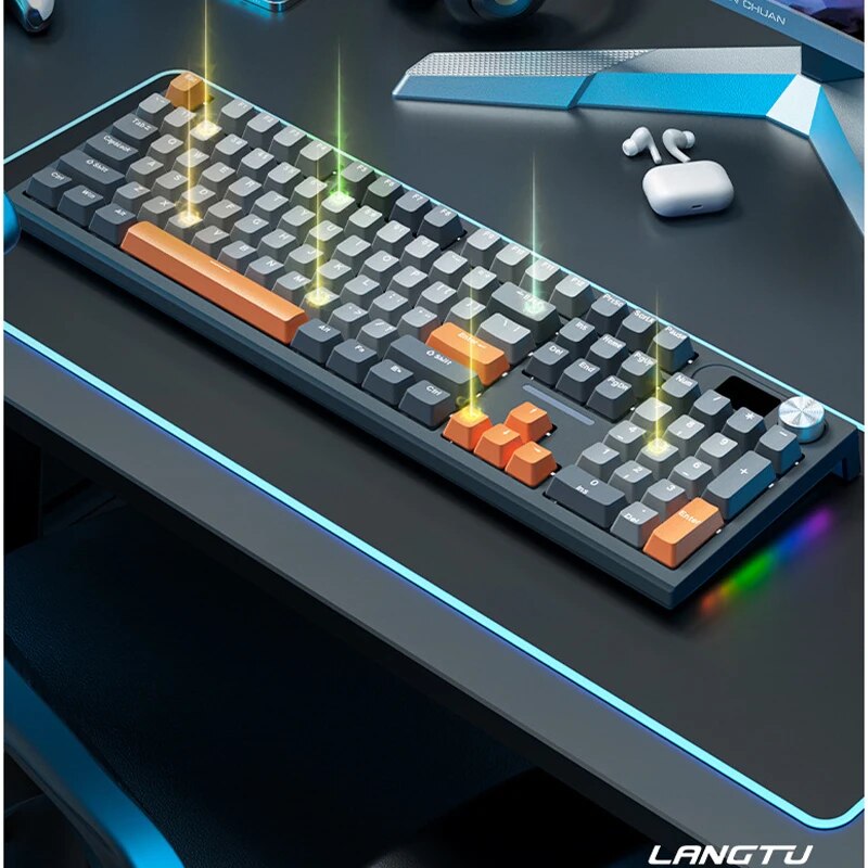 Langtu LT104 Wireless Mechanical Keyboard Screen Bluetooth Wired 3-Mode 104 Key RGB Backlit Hot Swap Office Gamer Keyboard Gift. 