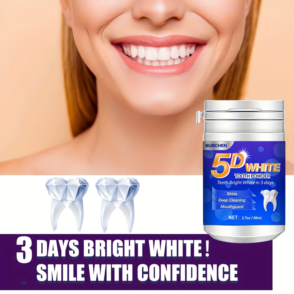 5D White Tooth Powder - Deep Cleaning Formula for Fresh Breath and Oral Hygiene - Gentle, Effective, and Ideal Gift for Women and Men. 