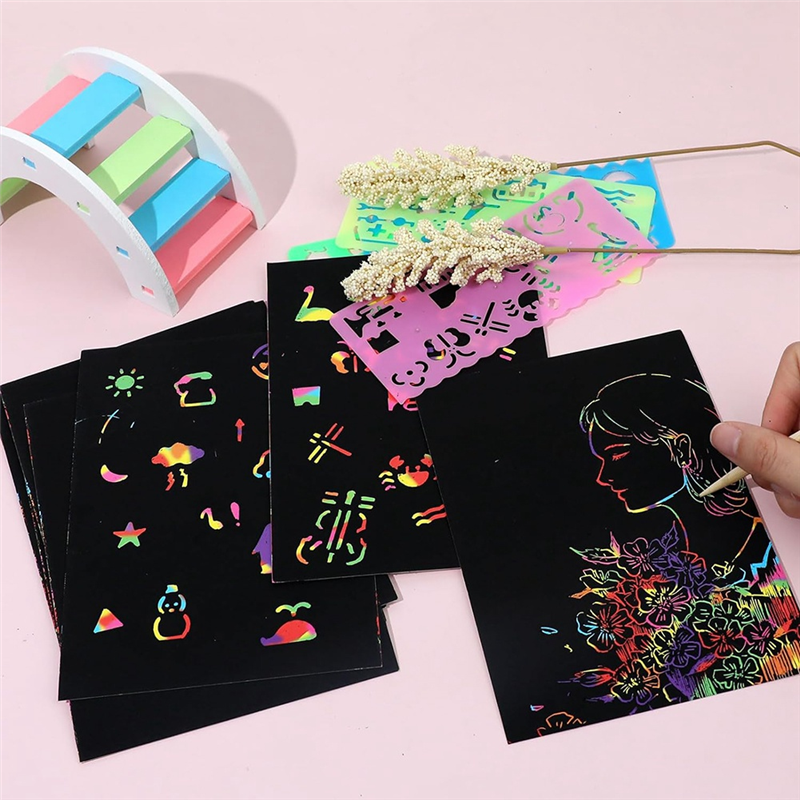 Rainbow Scratch Paper Art Set, Scratch Papers supplies Black Scratch. 