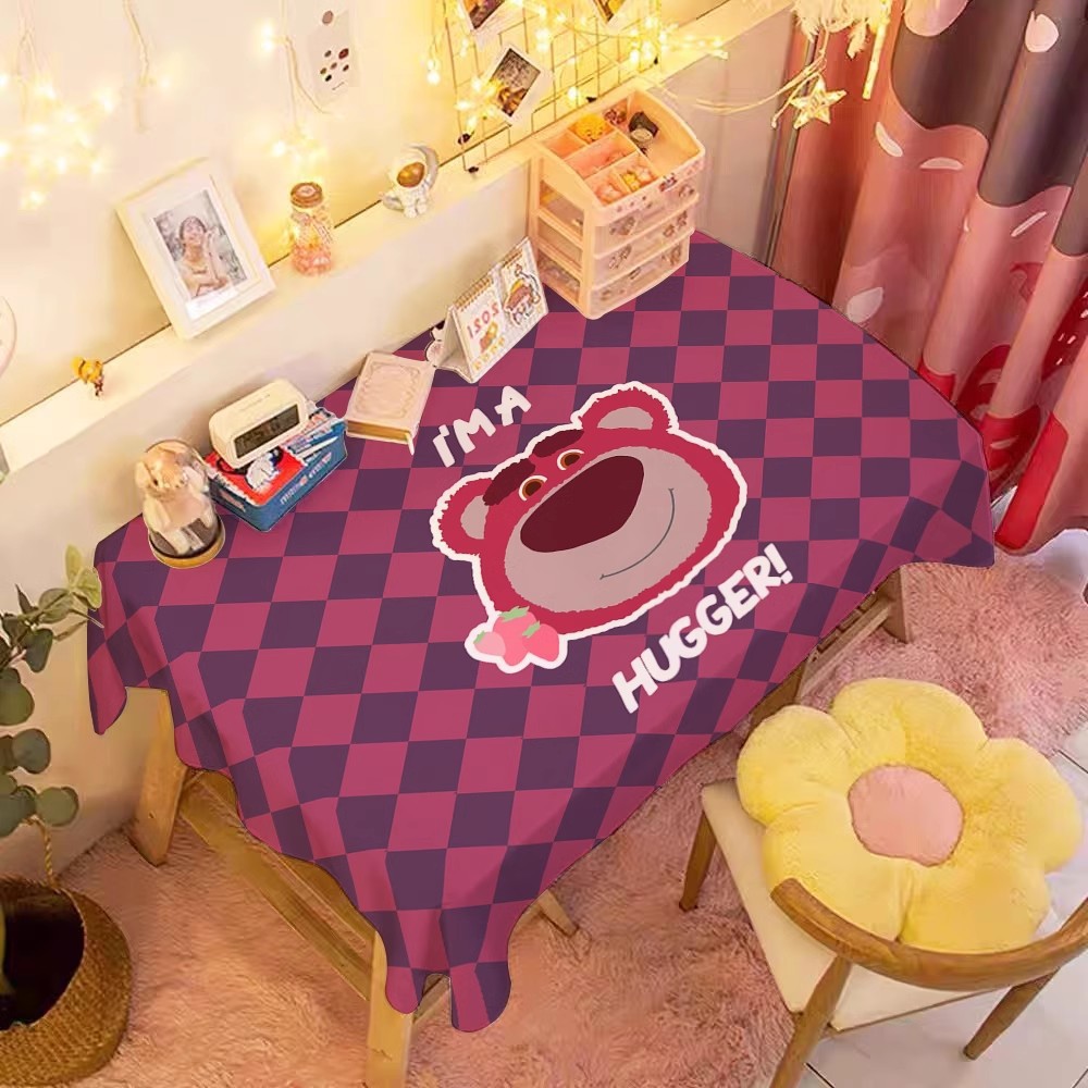 Cute strawberry bear tablecloth, study desk, table cloth, student dormitory, cartoon bedroom, dustproof cloth, coffee table, desk mat. 