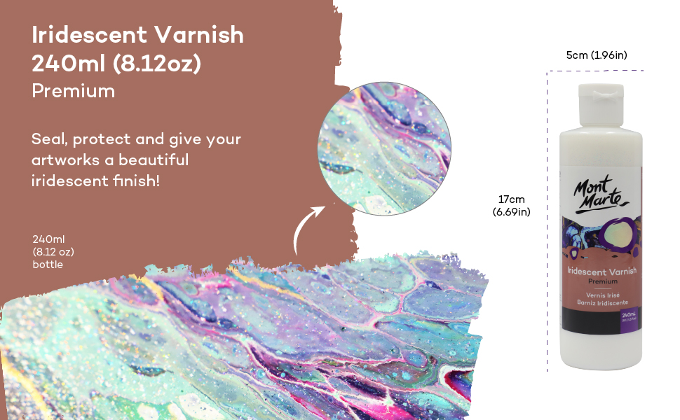 Mont Marte Premium Iridescent Varnish 8.1oz (240ml), Perfect for Acrylic Painting and Fluid Art. 