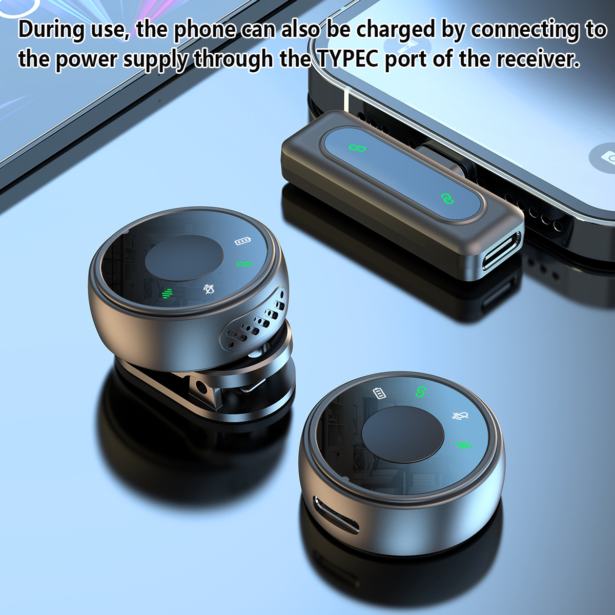 Magnetic Suction Back Clip Wireless Microphone USB-C/iOS Circular Button Lavalier Microphone For Live Video Recording. 