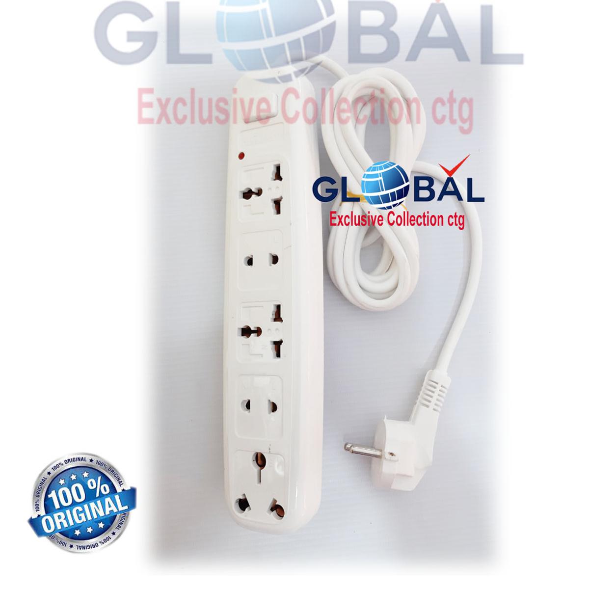 Click  Safe Multi Plug 2 Pin multiplug Socket 5 Port 9 Feet  Cable power extension cord.10A ,9 feet Cable . Click Multi plug Premium White Extension .