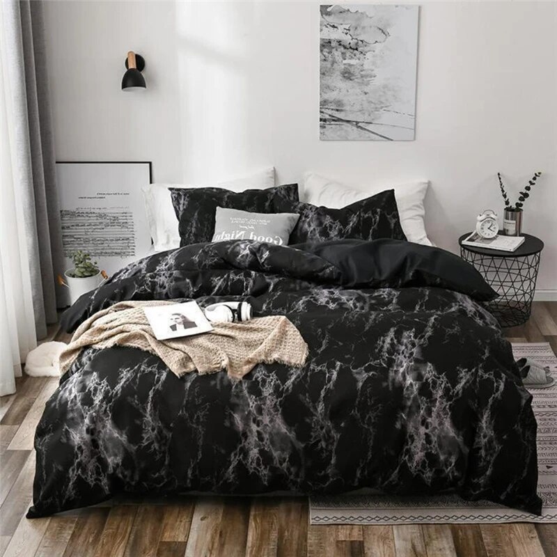 Marble Duvet Cover Polyester Abstract Geometric Pattern Bedding Set Modern 3pcs Marble Black Comforter Cover with Zipper Closure