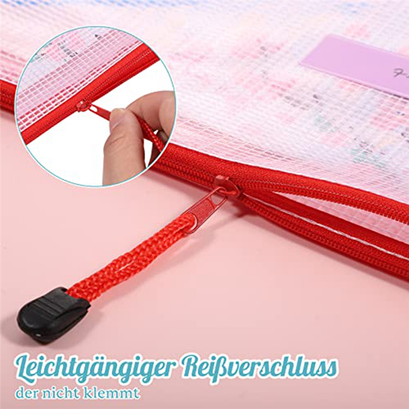 20 Pack Document Pockets A4+A5+A6, File Folder Plastic Zip Pocket Zipper Pocket Mesh Pouch with Zipper (4 Colors)