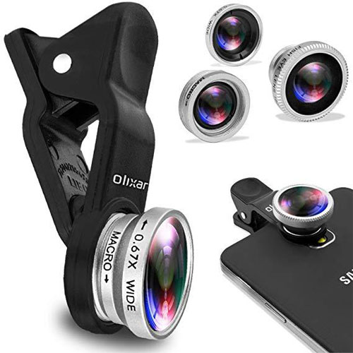 Macro Universal Mobile Clip-On Lens 3-In-1 Effect Fish-Eye, Wide-Angle - Multicolor