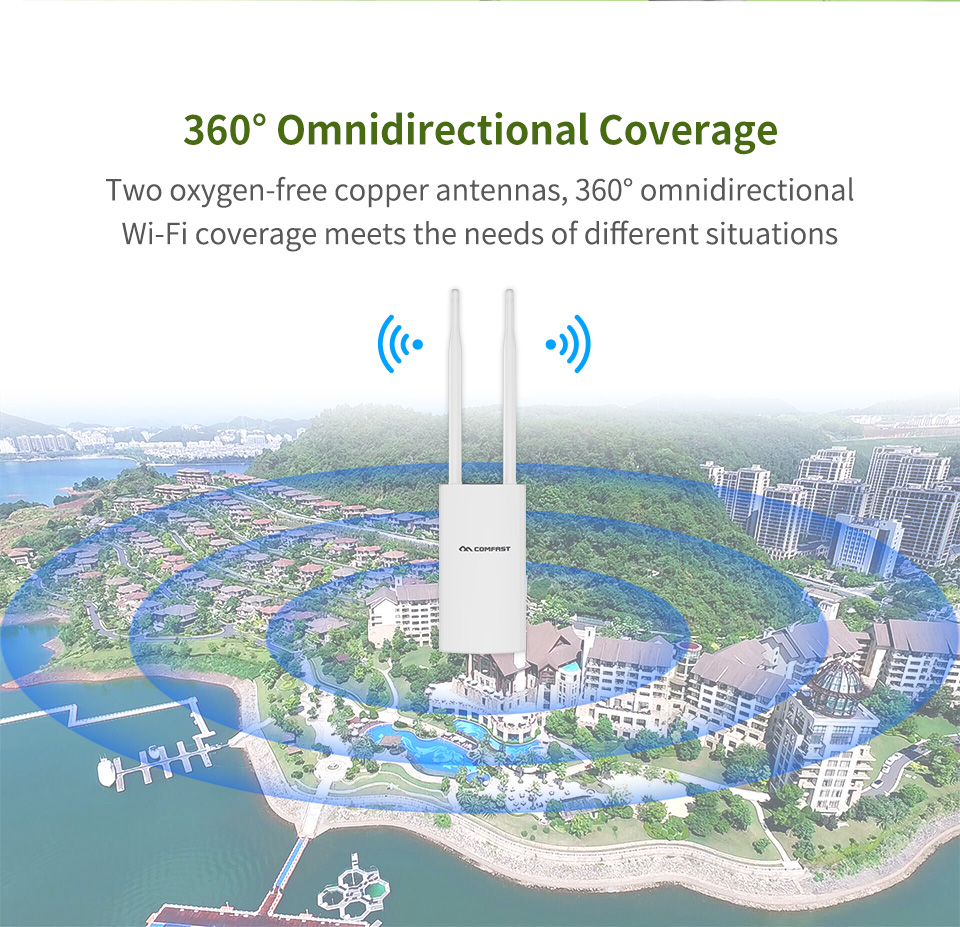 Comfast CF-EW71 2.4GHz Outdoor AP 300Mbps High Power Omnidirectional Coverage Access Point Garden Street Wifi Base Station. 