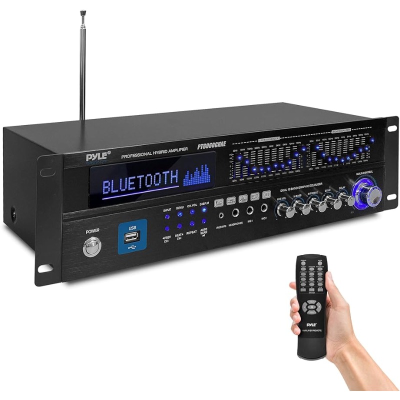 Pyle 6-Channel Bluetooth Hybrid Home Amplifier - 2000W Audio Rack Mount Stereo Power Amplifier