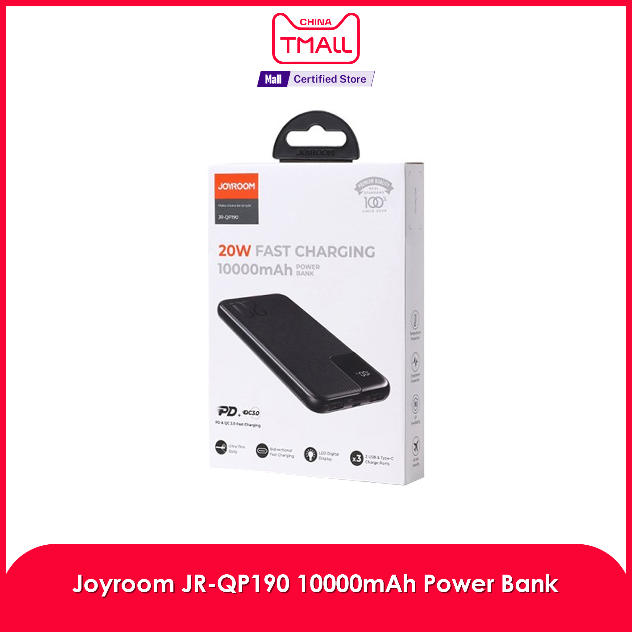 Joyroom JR-QP190 Mini 10000mAh PD Fast Charge Power Bank 20W with LCD Display