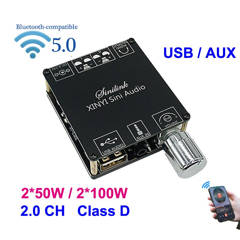 Bluetooth-compatible 2*50W 2*100W AUX TPA3116 Digital Power Amplifier Board 2.0 CH Stereo Music Wireless Module Audio AMP - C50H 24V4A. 
