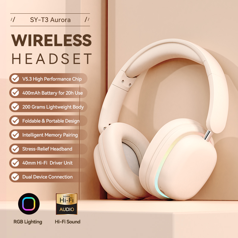New SY-T3 Head-mounted wireless Bluetooth Luminous headphones detachable long Mic foldable rotating music game headset