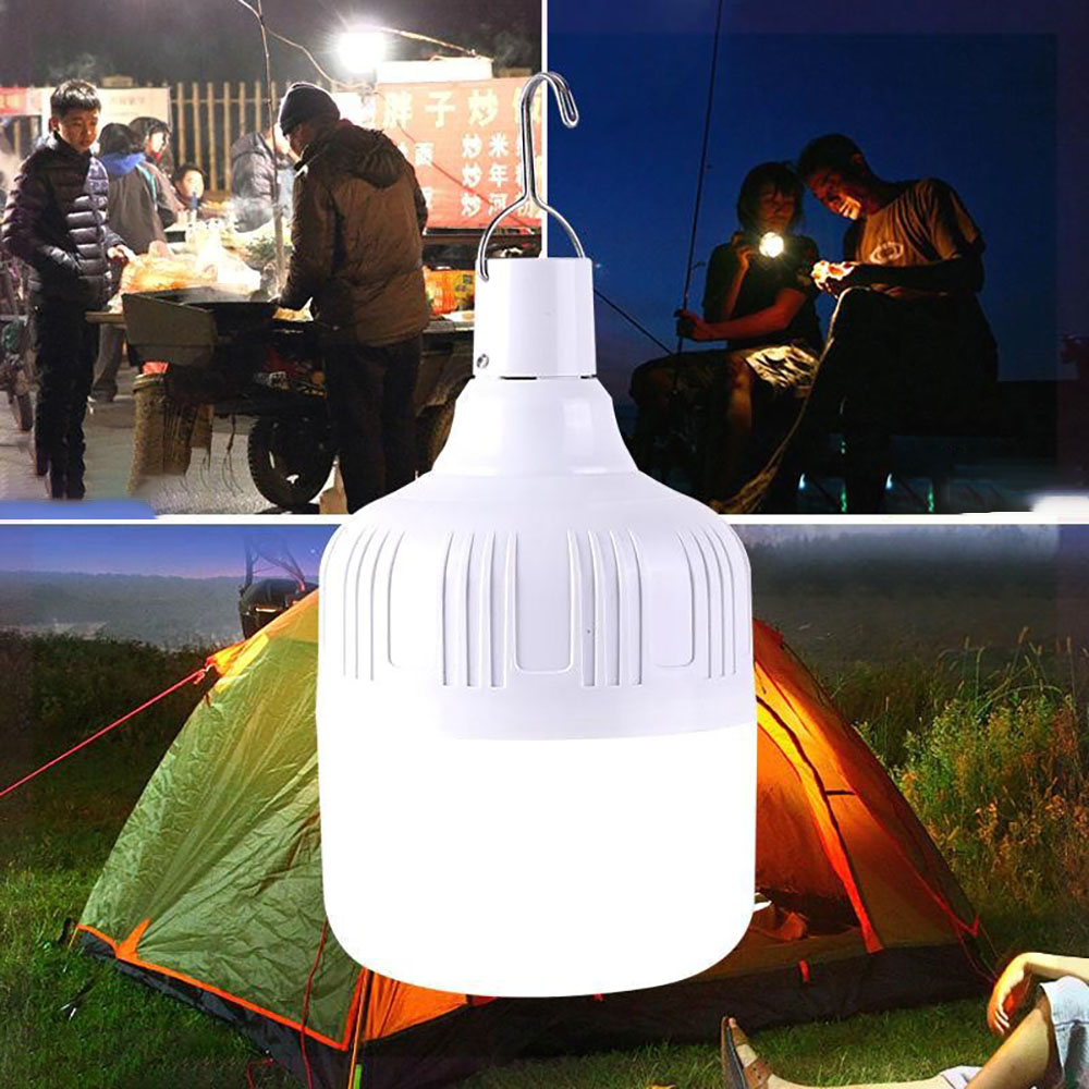 100W Emergency LED Light Bulb, USB Rechargeable LED Emergency Light Bulb, Portable Market Lantern with Hook for Emergency Lights, Night Booths, Outdoor Activities, Picnic Camping