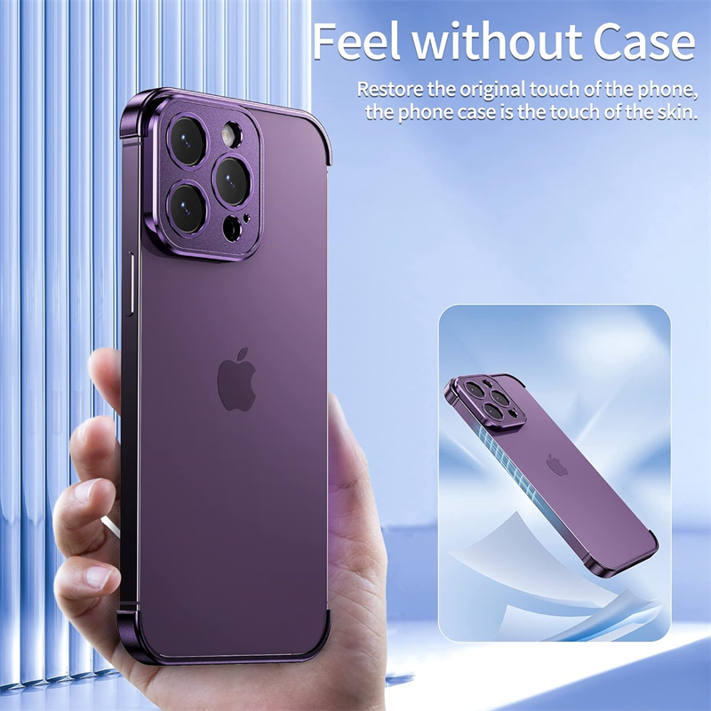 Metal Corner Frameless Bumper Shockproof Case for IPhone 14 15 13 12 Pro Max Plus 14Pro 15Pro Cover with Glass Lens Protector. 