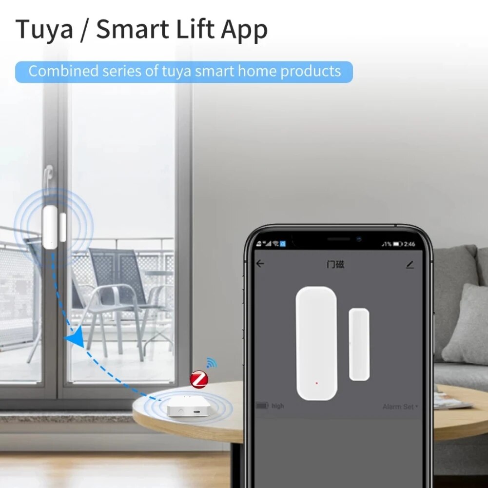 Tuya Zigbee/WiFi Magnetic Doo Window Sensor Open Closed Alarm Detector Smart Life APP Work With Alexa Google Home Need Gateway. 