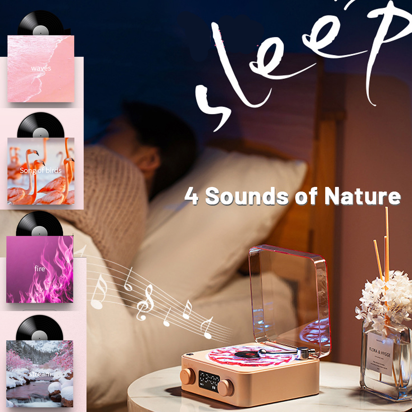 Waves Vinyl Player Bluetooth Speaker vintage White Noise altavoz bluetooth Retro Sleep Aid Turntable Speaker Vitrola with Light. 