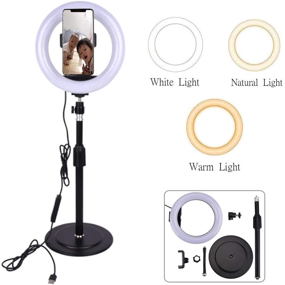 8 inch LED Ring Light with Stand Lighting Kit 10 Level Brightness for Live - 20cm. 