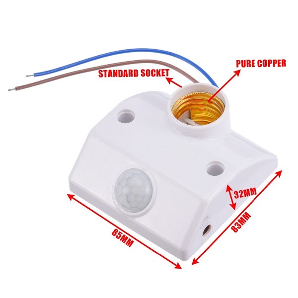 Light Sensor Socket Motion Sensor E27 Lamp Holder Pir Sensor E27 Outdoor Wall Light Bulb Socket Auto on Off Lights Lamps Infrared Smart E27 Lamp BaseT. 