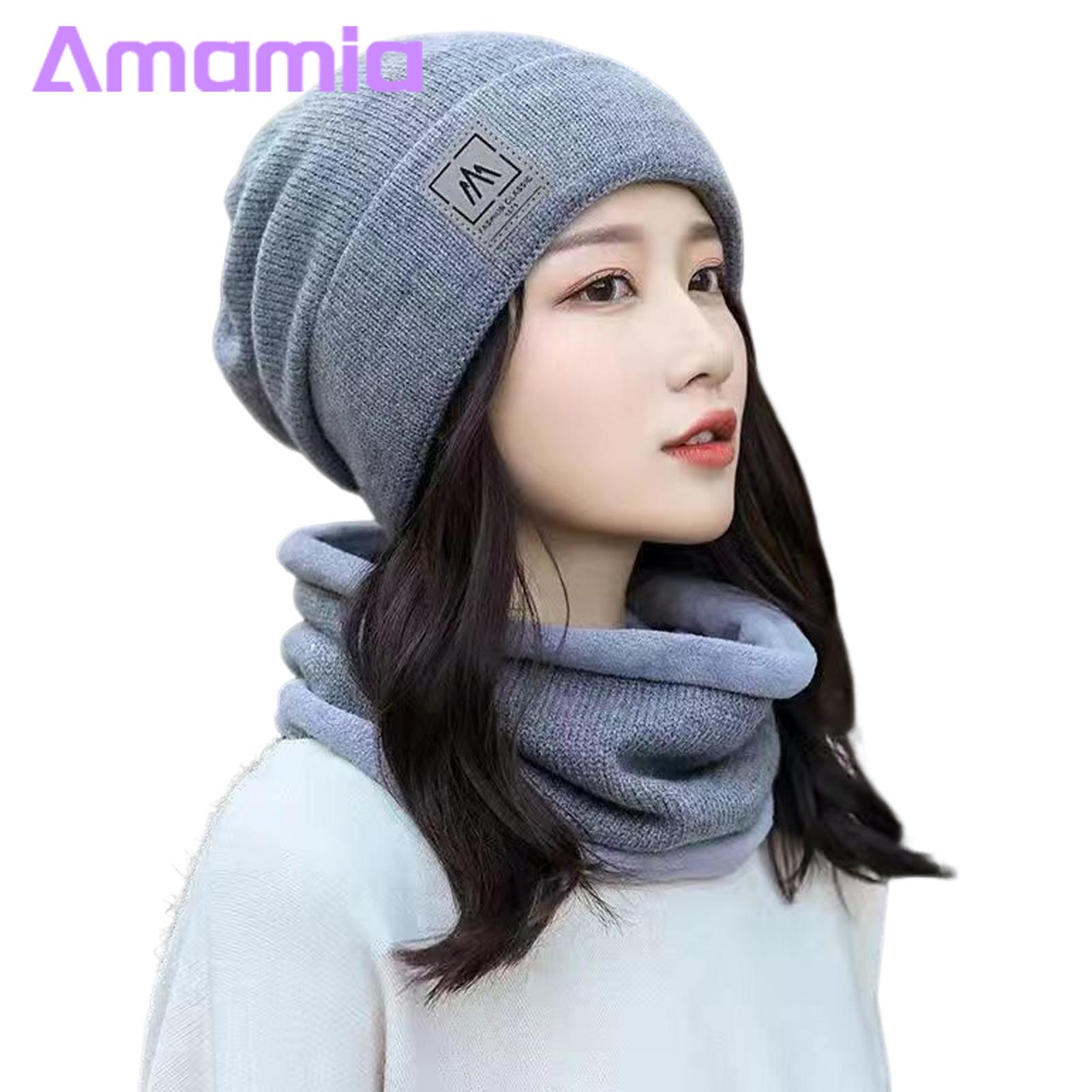 Winter Cap Set 2-piece Winter Beanie Scarf Set for Women Knitted Ear Protection Cap Neck Wrap for Outdoor Activities Like Cycling Skiing Windproof Stylish Headwear Warm Lightweight Hat Scarf