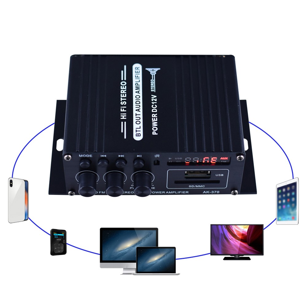 AK370 Mini Audio Power Amplifier Portable Sound Amplifier Speaker Amp for Car and Home. 