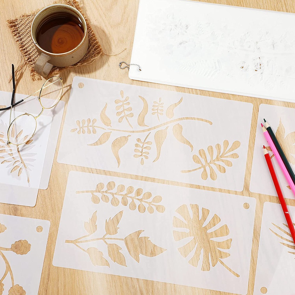 16 Pieces Leaves Stencil Reusable Sheet Painting Stencil Sheet Wall Stencil Leaf Pattern Template Tropical Leaf Reusable. 