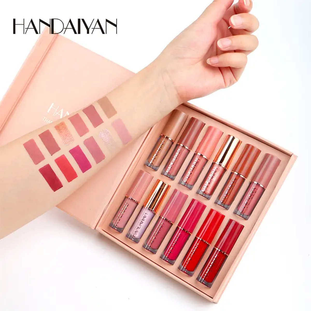 HANDAIYAN 12 Colors 2.5ml Lip Gloss Set Matte Pearlescent Non-Sticky Lip Glaze Lipstick. 