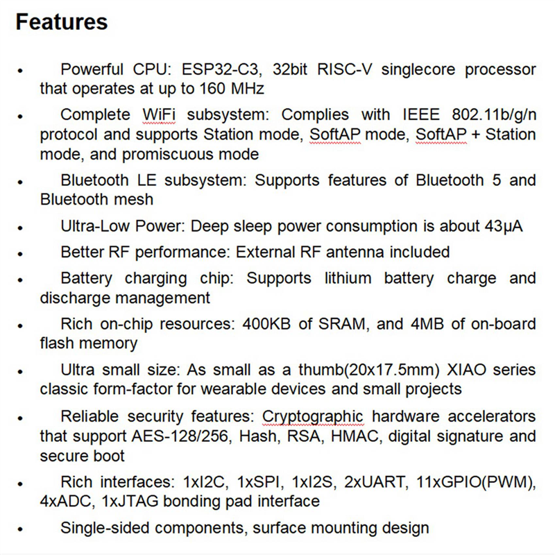 2X Seeeduino XIAO ESP32-C3 WiFi Bluetooth Mesh 5.0 Development Board Modul 4MB Flash 400KB for. 