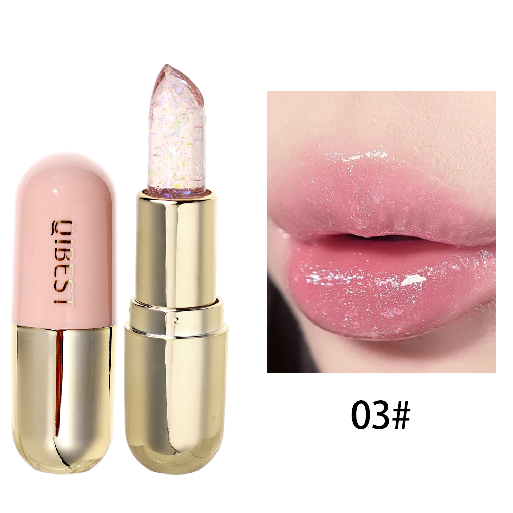Soft Jelly Lipstick Color Changing Glossy Hydrating Moisturizing Glitter Lipstick Sparkling Sequins Turning Red Shade Lip Balm. 
