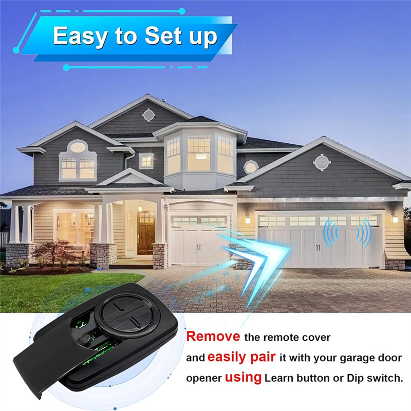 Klik5U-Bk2 Klik3U- Universal 2-Button Garage Door Opener for Red/Orange/Purple/Green/Yellow Learn Button or Dip Switch Easy Install. 