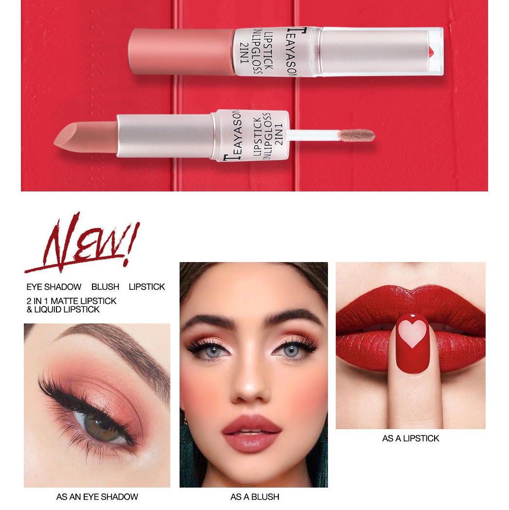 Double head non stick cup matte matte matte lip gloss 2-in-1 matte bean paste non fading cup lipstick for women. 