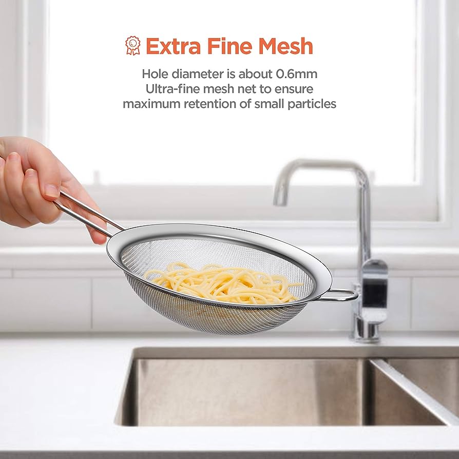 10" long Stainless Steel Fine Mesh Strainer, Colander Sieve Sifters with Long Handle. 