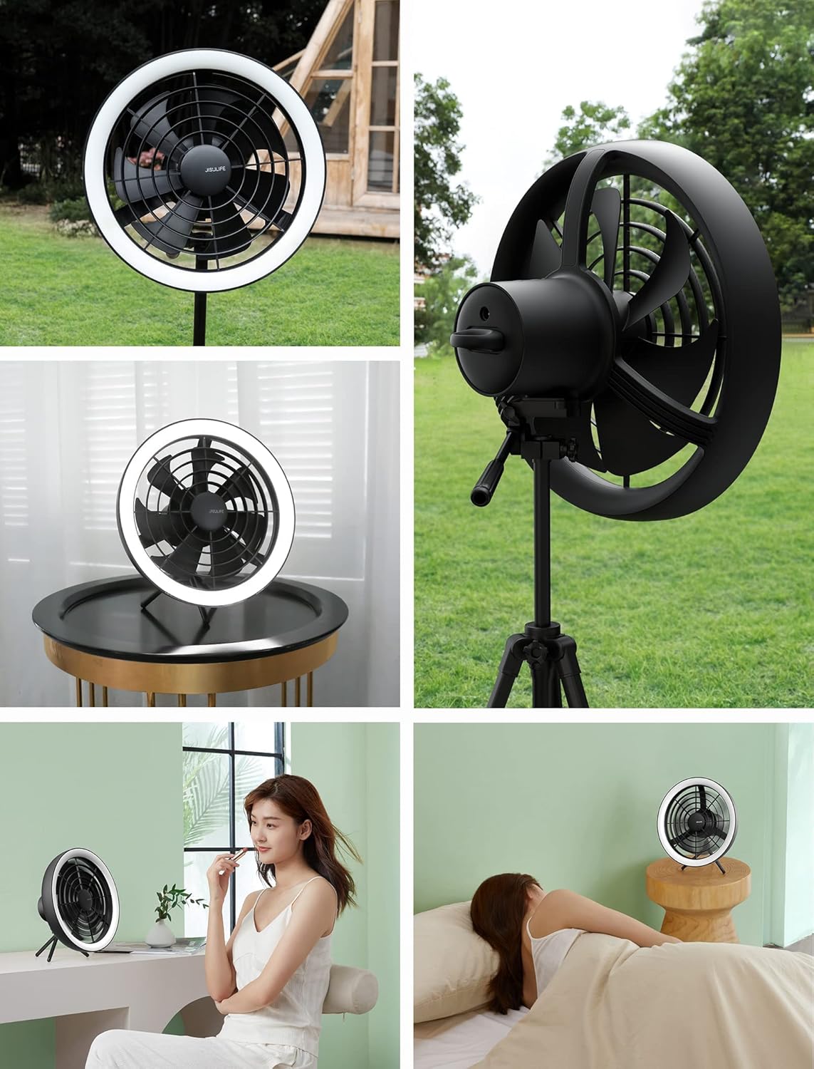 JISULIFE FA17 Outdoor LED Ceiling Fan with Long Tripod Stand. 
