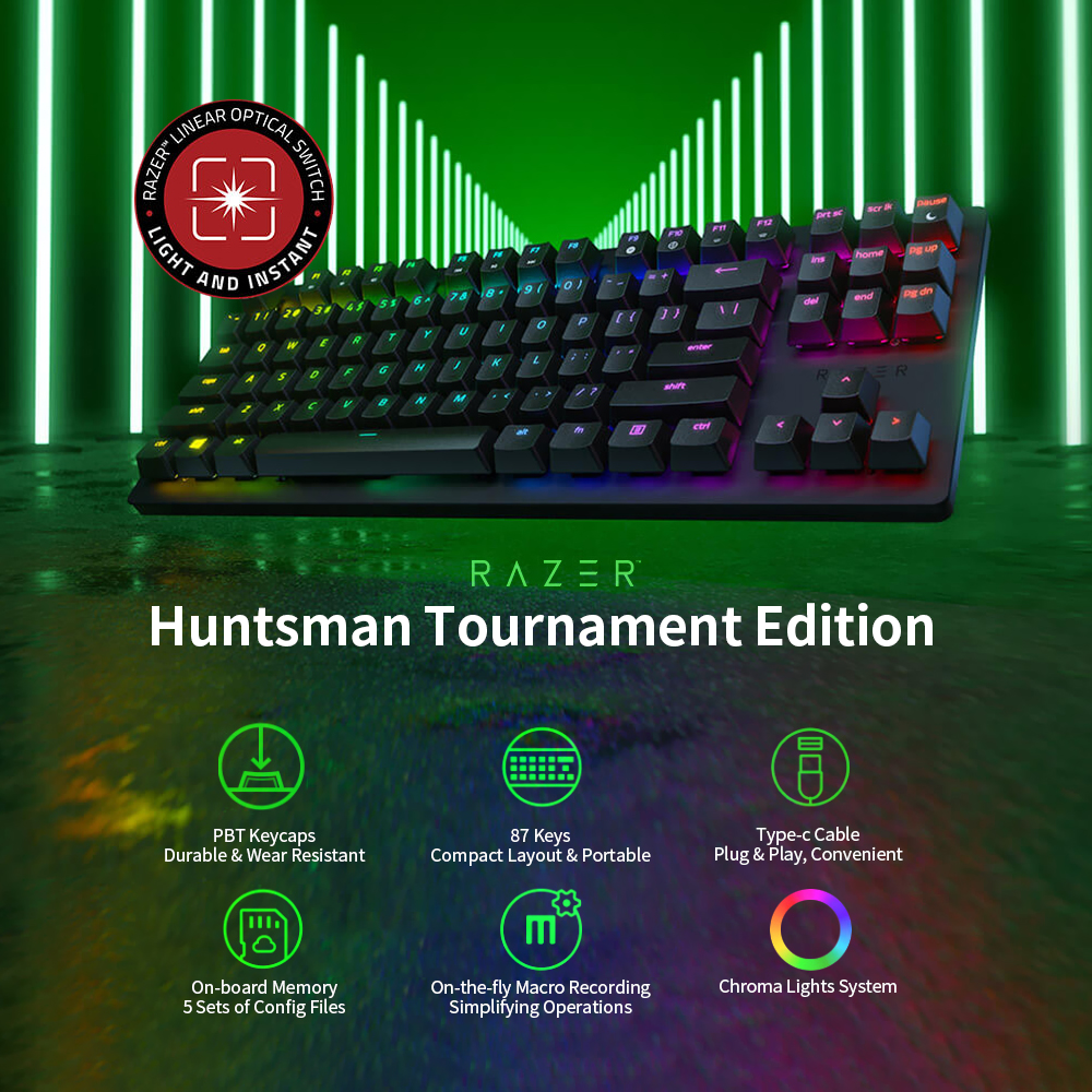 Razer Huntsman Tournament Edition Mechanical Keyboard Linear Optical Switch Gaming 87 Keys RGB Backlight Wired Keyboard Black. 
