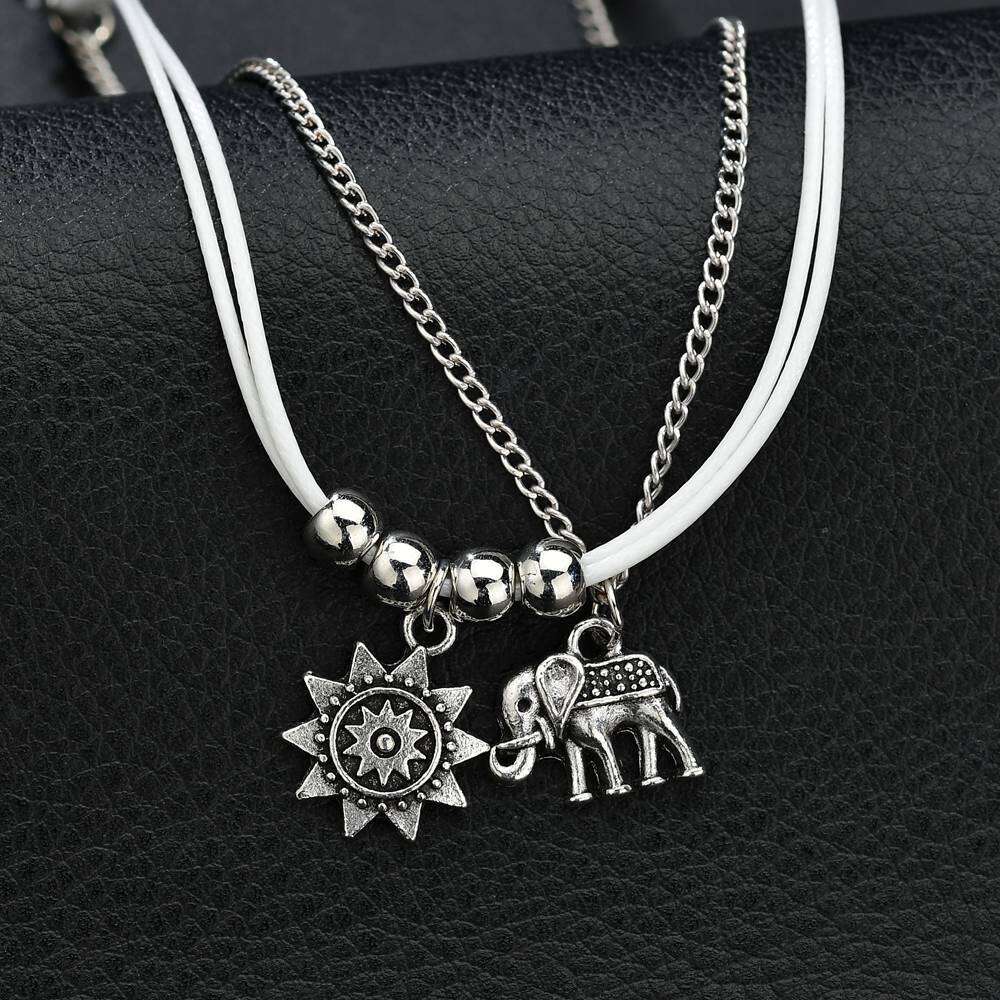 Storm Simia Alloy Elephant Sun Three Multi layer Square Bead Decoration Foot Chain. 