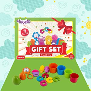 FUNSKOOL Giggles - Gift Set Classic Stack Nest Link Squeakers Teether Rattle Kids Playset. 