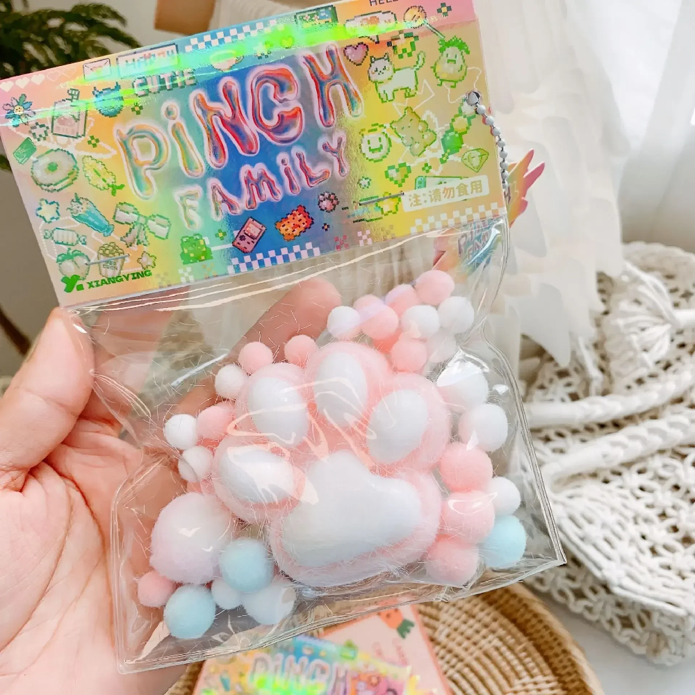TPR Cat's Paw with Fur Stress Relief Squishy Toy Fidget Toy Mini Kawaii Plush Cat Paw Silicone Small Cat Paw Cute Pink Cat Foot. 