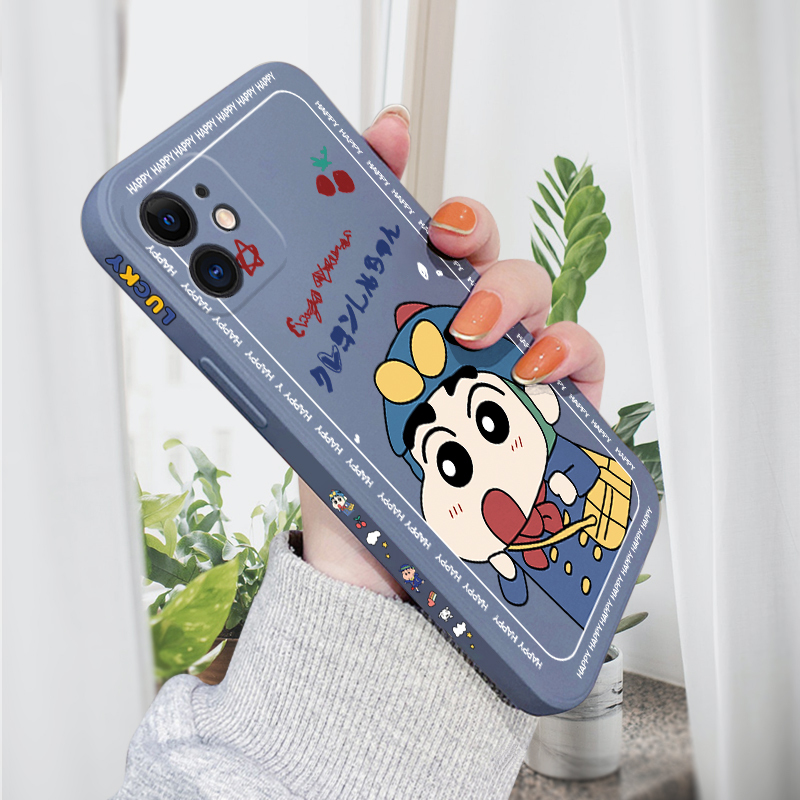 AMORVOR for iPhone 12 Mini Back Cover Cartoon Shin-chan Action Kamen Side design Soft Case Liquid Silicone Phone Cases. 